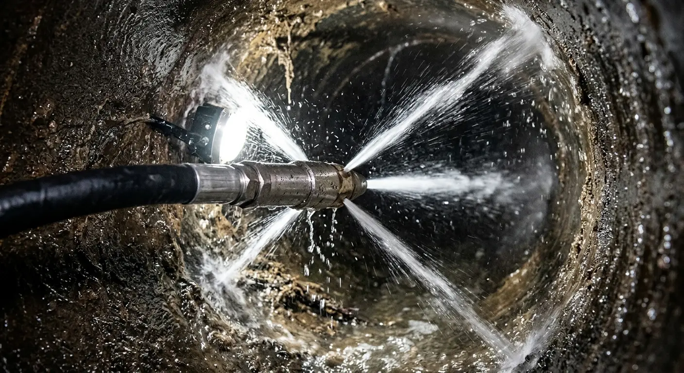 High-pressure hydro jetting nozzle cleaning sewer pipe for Sewer Cleanout in Lavon